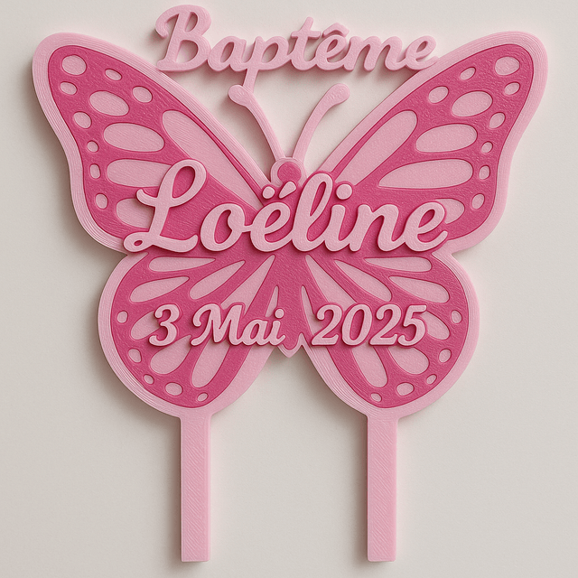 Topper cake baptême "PAPILLON"