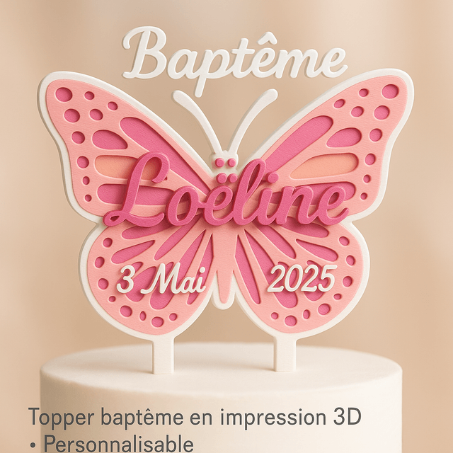 Topper cake baptême "PAPILLON"