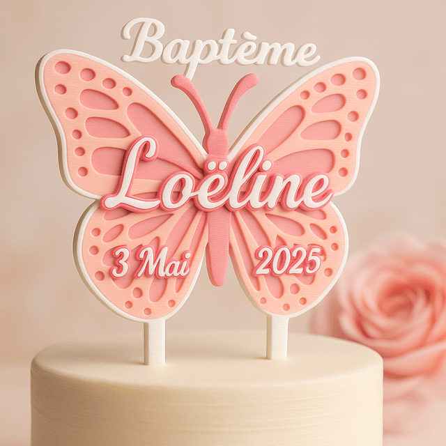 Topper cake baptême "PAPILLON"
