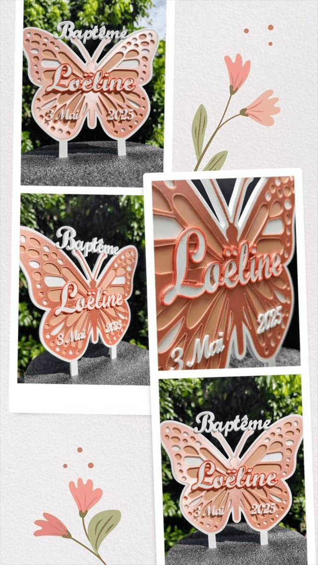 Topper cake baptême "PAPILLON"