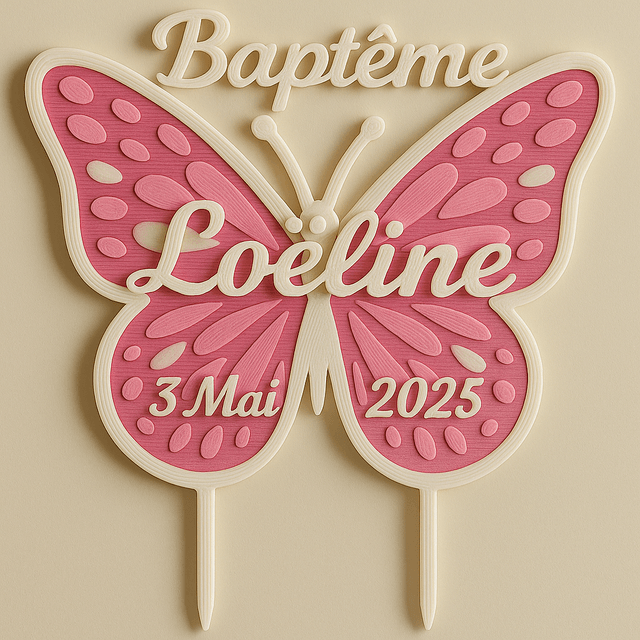 Topper cake baptême "PAPILLON"