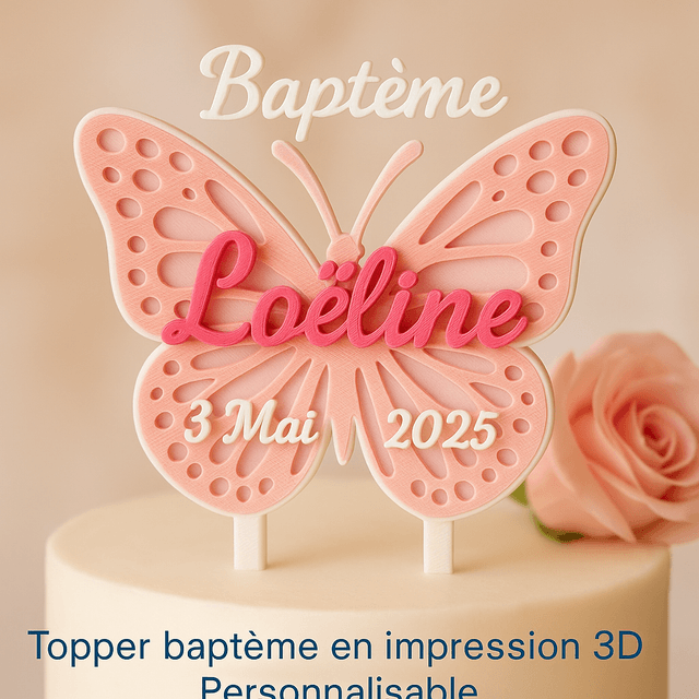 Topper cake baptême "PAPILLON"